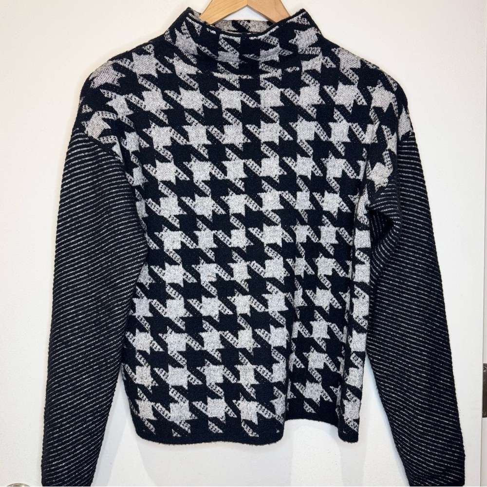 Ann Taylor Houndstooth Mock Neck Boxy Cotton Blend Sweater X SMALL